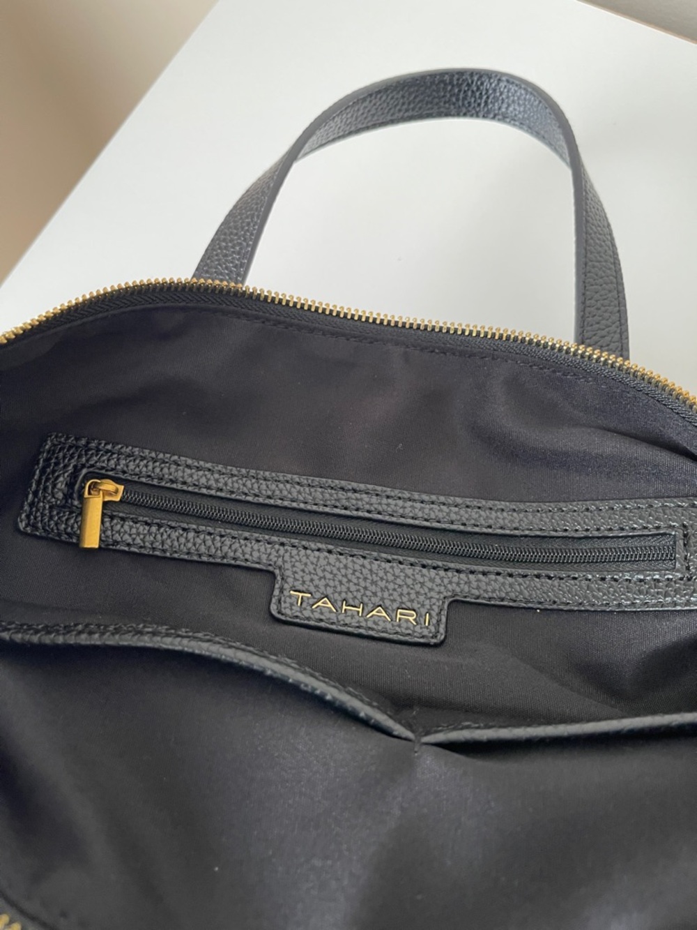 NWT...Tahari Black Pebbled Leather Shoulder Tote with Gold Hardware - Picture 5 of 7